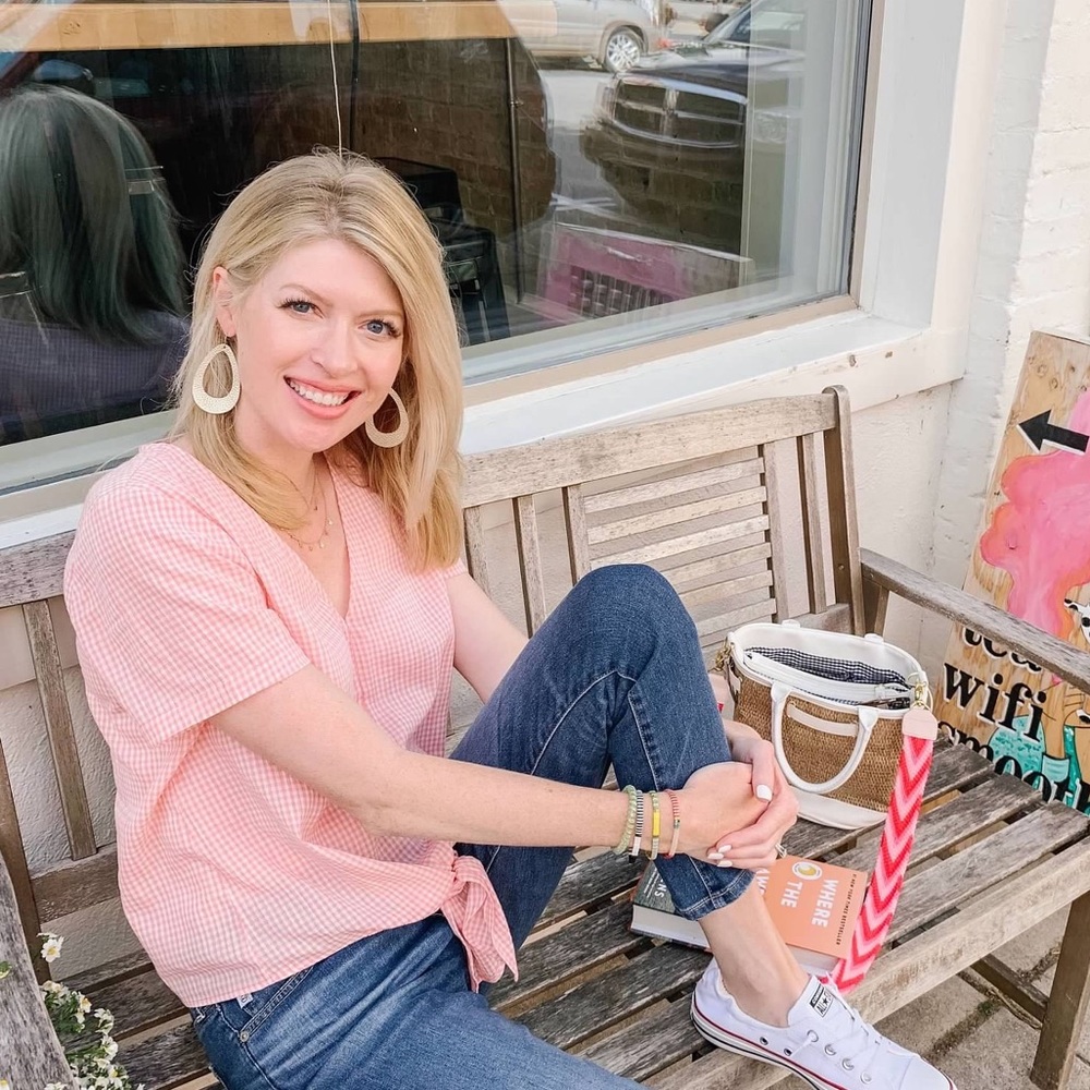 Madewell pink gingham tie front top small